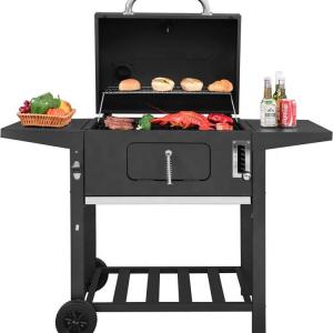 Outdoor Camping Backyard Cooking Black Barbecue Charcoal Grills With Grill Lid And Side Shelf